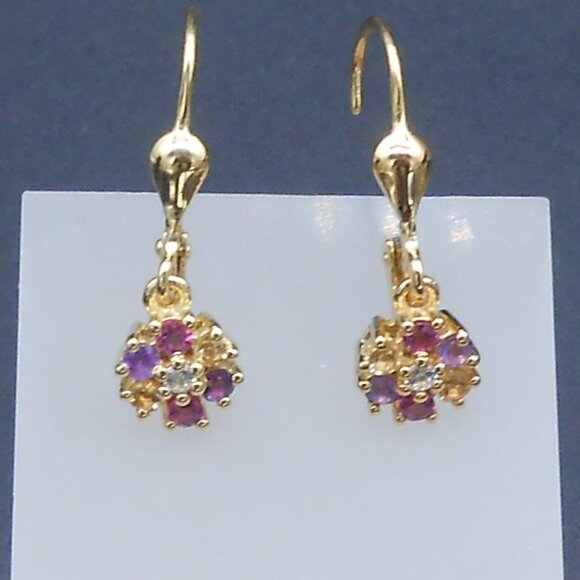 Earrings, Multi Gemstone Floral in 18K Vermeil Yellow Gold Over Sterling - Picture 4 of 8